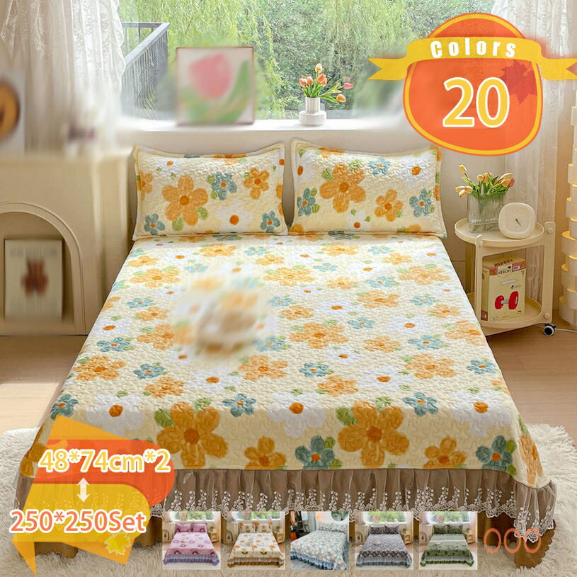 300円OFFクーポン ベッドカバー おしゃれ 北欧 クイーン ベッドスプレッド 花柄 可愛い レース付き ベ..