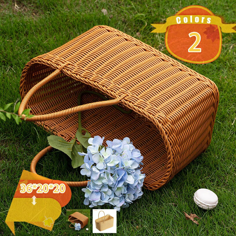 野菜バスケット ピクニックバスケット 収納バッグ 大きい かごバッグ お菓子入れ 果物入れ フルーツ入れ 小物入れ 柳 ナチュラル モダン お花見 行楽 お弁当 インテリア雑貨 かご 北欧 かわいい おしゃれ ランチバスケット fascimo