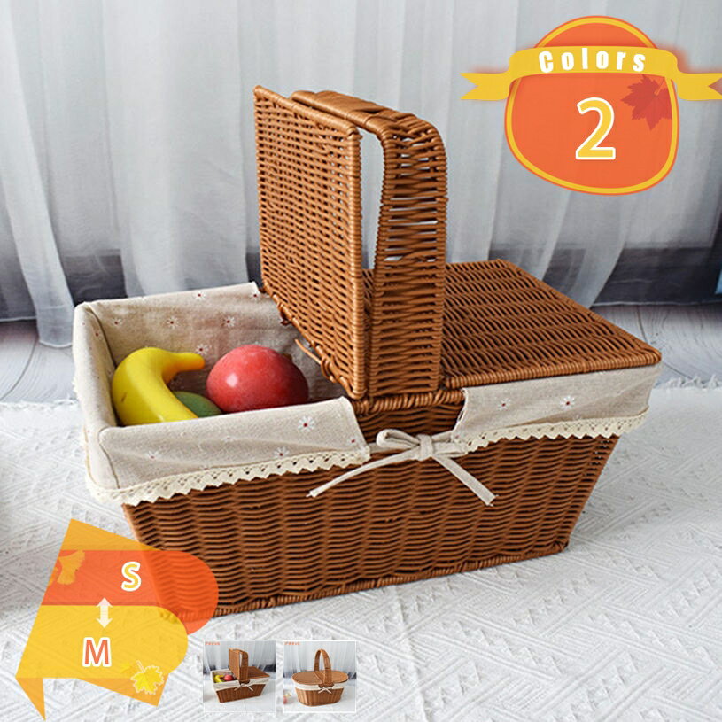 500円OFFクーポン ピクニックバスケット カゴ収納 プラスチック 持ち手 ランチバスケット 籐かごバスケット シェルフバスケット ピクニック 整理収納 野菜...