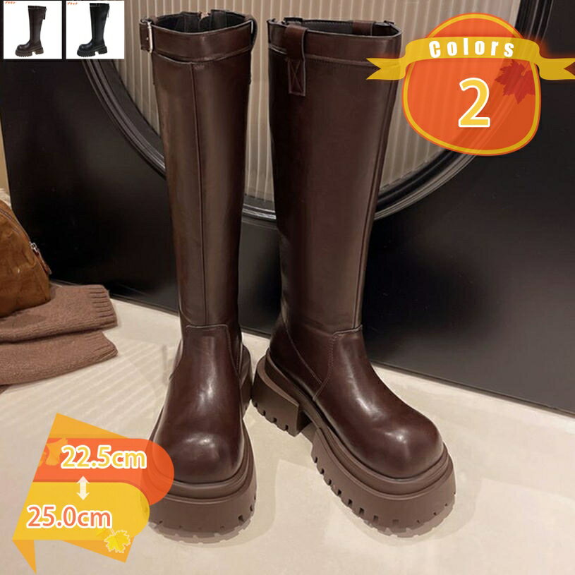レディース ロングブーツ 厚底 ベルト ジョッキーブーツ 膝丈 乗馬 エンジニア 太ヒール バックジッパー 秋冬 長靴 歩きやすい 痛くない ぺたんこ シンプル 可愛い ハイカット 履きやすい きれいめ ライダース オートバイ fascimo