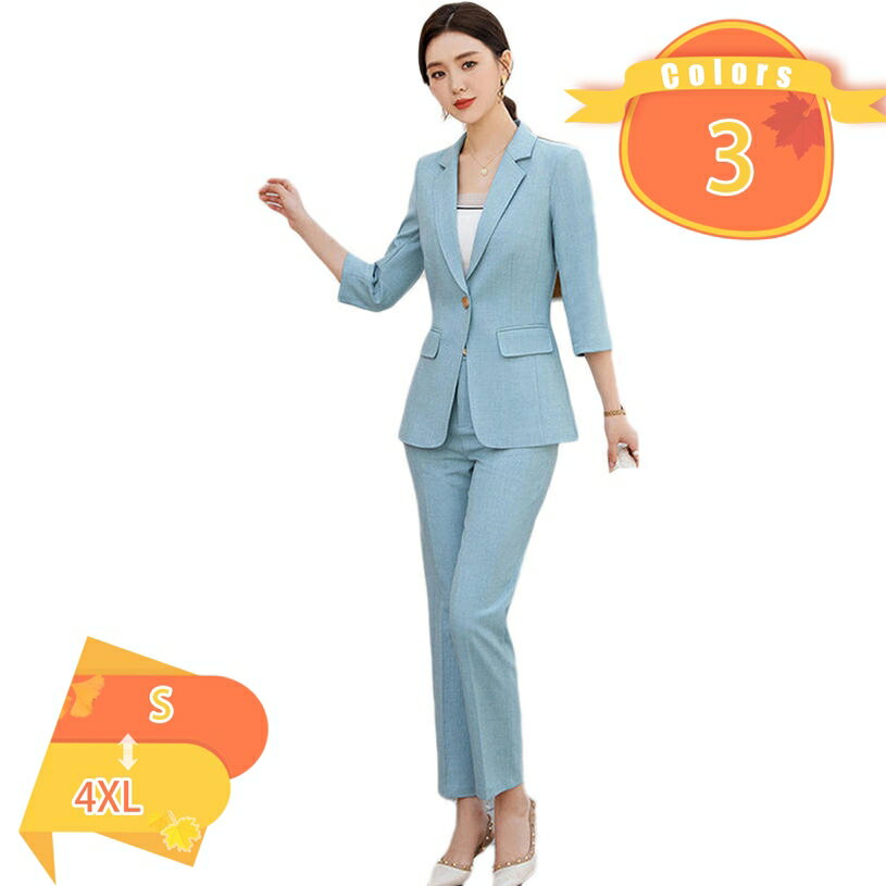 上下 2点セット レディース パンツスーツ ジャケット+ ストレートパンツ 9分丈 着痩せ 洗える フォーマル オフィス 通勤 ビジネス 入学式 卒業式 面接 春秋 スーツ 知的 アウター 大きいサイズ ファッション fascimo
