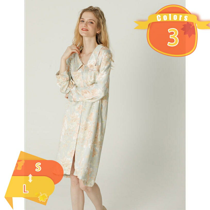 Negligees - パジャマ ワンピース レディース 前開き 長袖 ルームウェア 膝丈 ルームワンピ 夏 部屋着 体型カバー 肌に優しい ロングネグリジェ 部屋着 お寝間着 春夏 ネグリジェ ロングワンピース ルームワンピース ゆったり fascimo