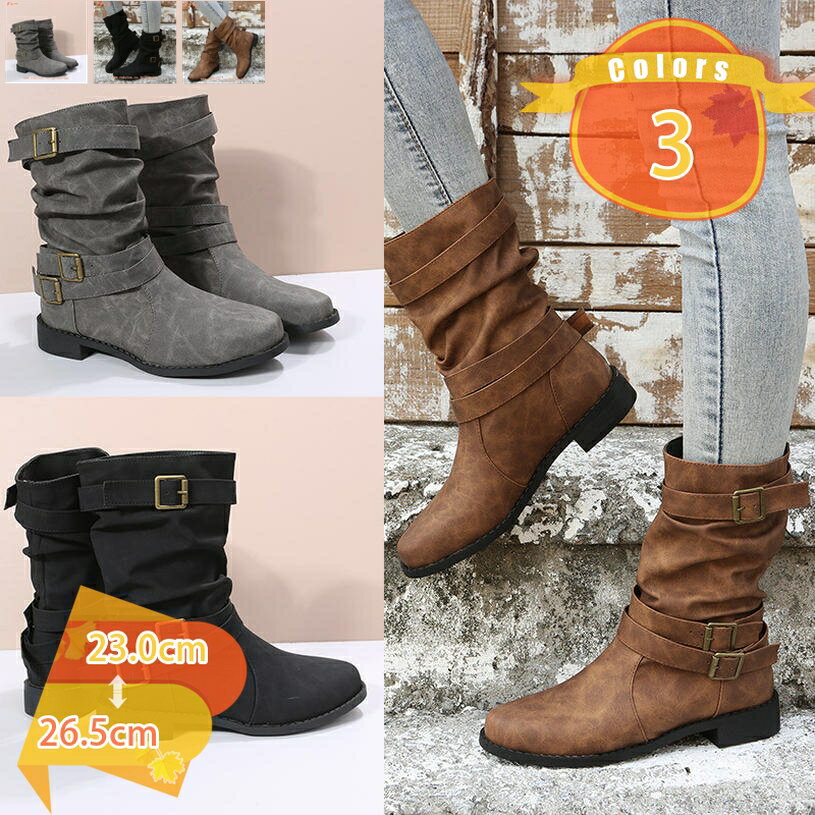 1000円OFFクーポン エンジニアブーツ レディース ミドル 革 バイク 長靴 ライダースブーツ レトロ 乗馬..