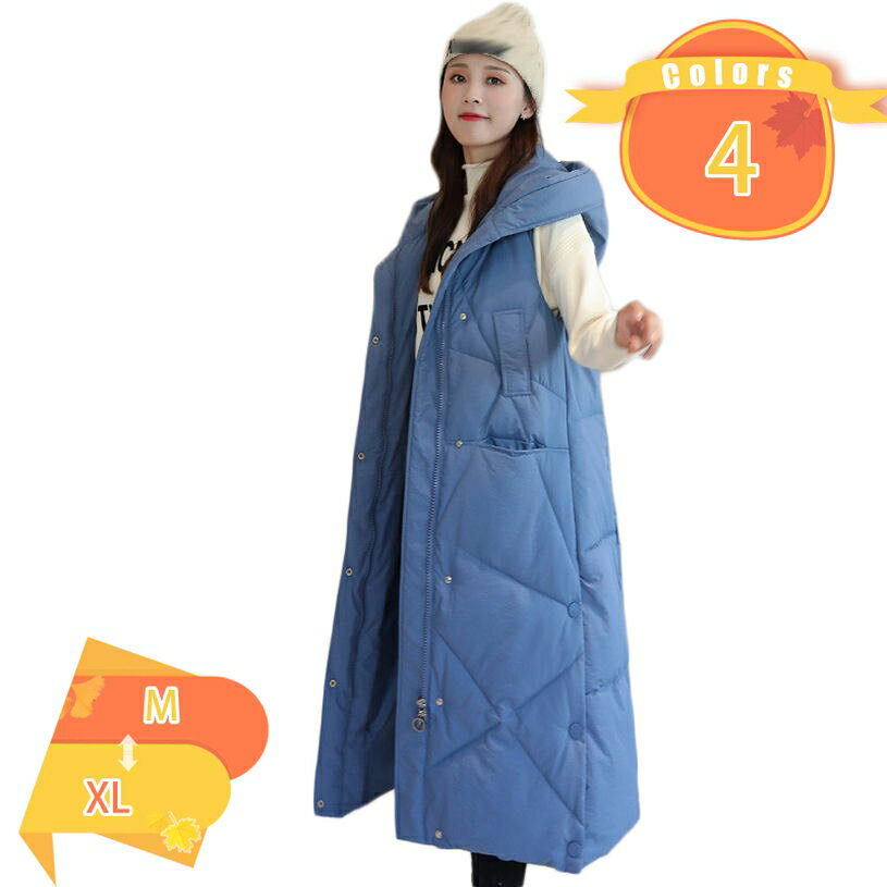 1000円OFFクーポン ダウンコート ロングコート 中綿ジャケット レディース 冬 袖なし 冬物 無地 ダウンジャケット ダウンベスト アウター 冬服 フード付き 上質 軽量 防風 防寒 通勤 中綿ベスト マキシ ライトダウン コンパクト ハイネック カジュアル fascimo