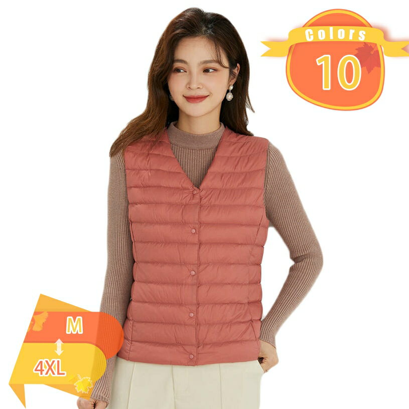 1000円OFFクーポン ダウンベスト レディース Vネック ウルトラライト インナーダウンベスト 軽量 防風 保温 防寒 春秋冬 ダウンコート ダウンジャケット ショート丈 薄手 ゆったり 大きいサイズ ダウン ポケット ふんわり 袖なし ウォーム お洒落 fascimo
