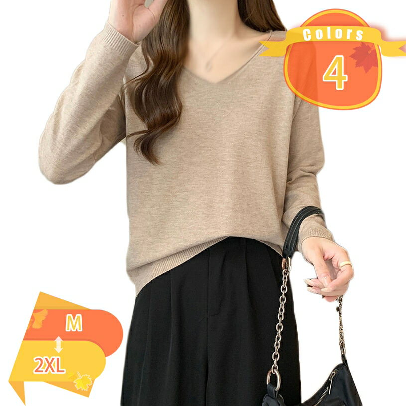 セーター レディース ニット 長袖 Vネック リブニット カットソー 無地 ストレッチ ゆったり トップス 柔らかい 着痩せ かわいい きれいめ 大きいサイズ ...