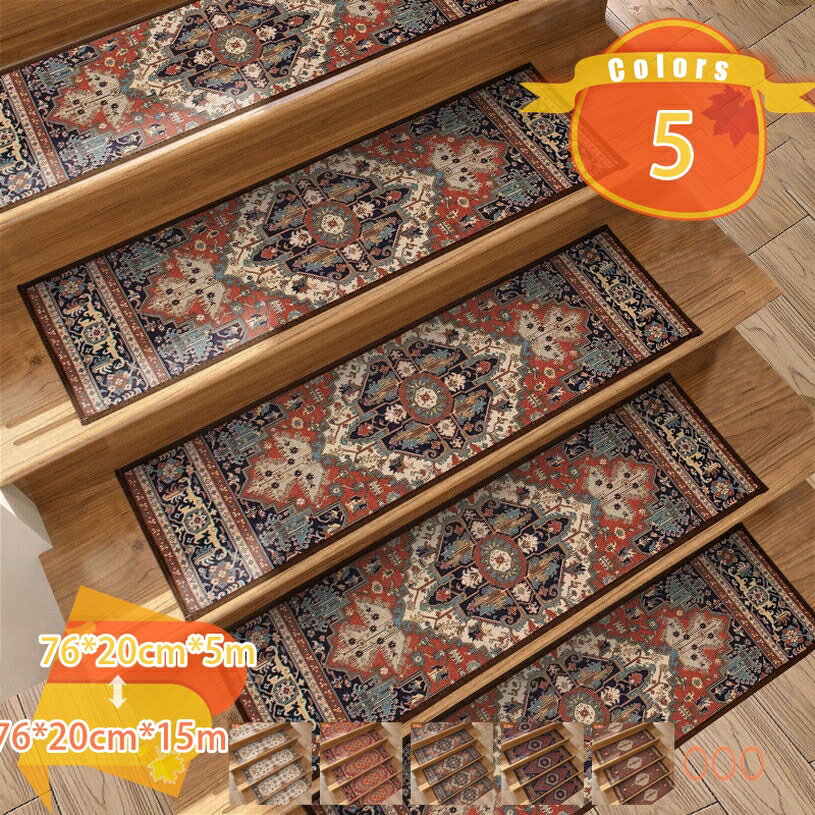 階段マット 滑り止め ペット 階段用マット 寒さ対策 おしゃれ ステップマット エスニック 欧風 吸着階段マット 防音 足冷え 赤 長方形 洗える オリエンタル 滑り止めマットズレない キズ防止 階段敷物 廊下敷き エレガント fascimo