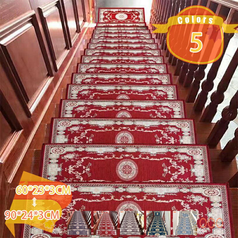 滑り止めマット 階段マット 1枚入り 滑り止め付き階段マット ペルシャ絨毯風 洗える 大判 吸着 防音 冷え対策 転倒防止 キズ防止 ケガ防止に 階段 ペット 室内用 ウォッシャブル 階段用 シート すべり止め カーペット fascimo