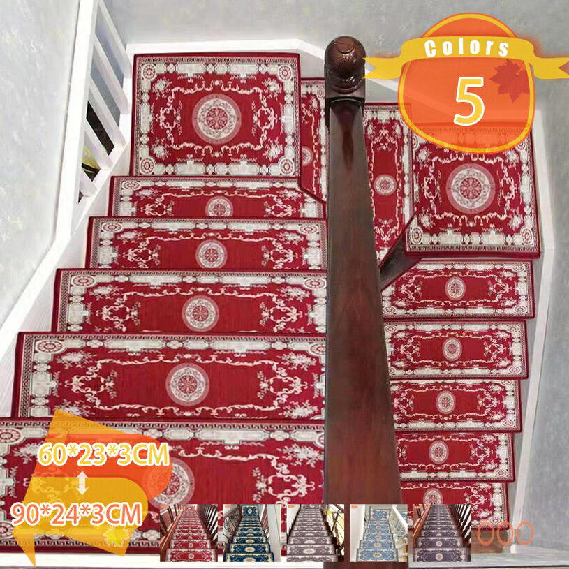 階段 滑り止めマット ペルシャ風 1枚セット 花柄 吸着 滑り止め 防音 ペルシャ絨毯風 傷防止 簡単設置 洗える 水洗い 転倒防止 冷え対策 ケガ防止 安全 騒音対策 ペット かわいい 階段マット 階段用マット 欧風 マット fascimo