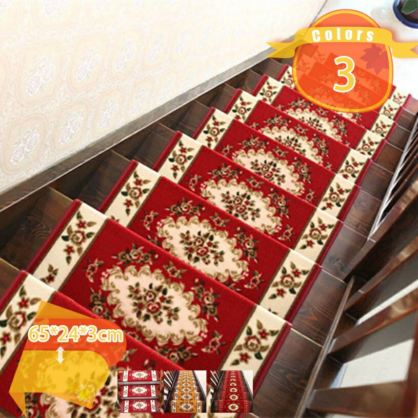階段 滑り止め マット カーペット 幅広タイプ ステップマット 階段マット 階段カーペット 階段敷き 洗える 洗濯機OK ウォッシャブル 置くだけ簡単 消臭 吸着 ペット ペルシャ絨毯風 1枚セット 吸着階段マット fascimo