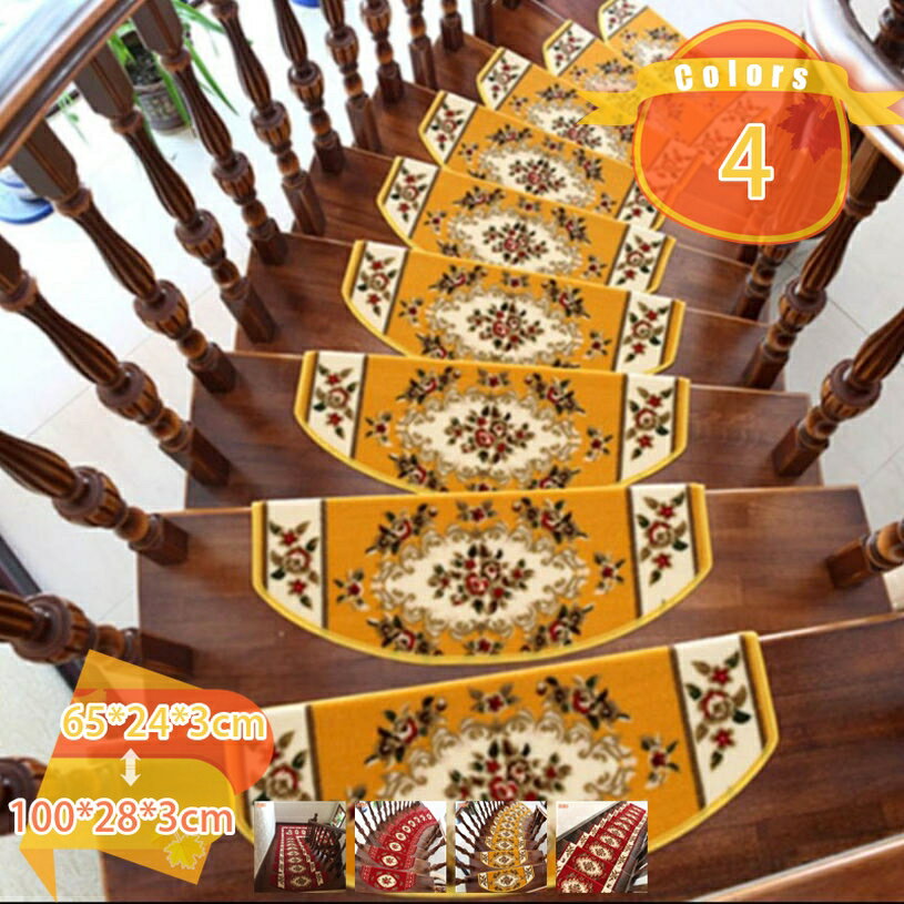 階段マット 滑り止め おしゃれ 1枚セット エスニック 欧風 吸着階段マット 防音 足冷え 赤 長方形 ペルシャ絨毯風 洗える 良い肌触り 滑り止めマットズレない キズ防止 階段敷物 廊下敷き エレガント 敷物マット fascimo