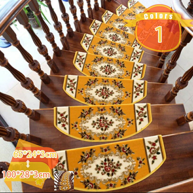 階段マット ペルシャ絨毯風 階段 滑り止め 1枚 吸着階段マット 滑らない カーペット ズレない マット 負担軽減 洗える 取り換え用 犬 猫 ペット 安心安全 傷防止 足音 防音 水洗い 置くだけ 冷房対応 寒さ対策 fascimo
