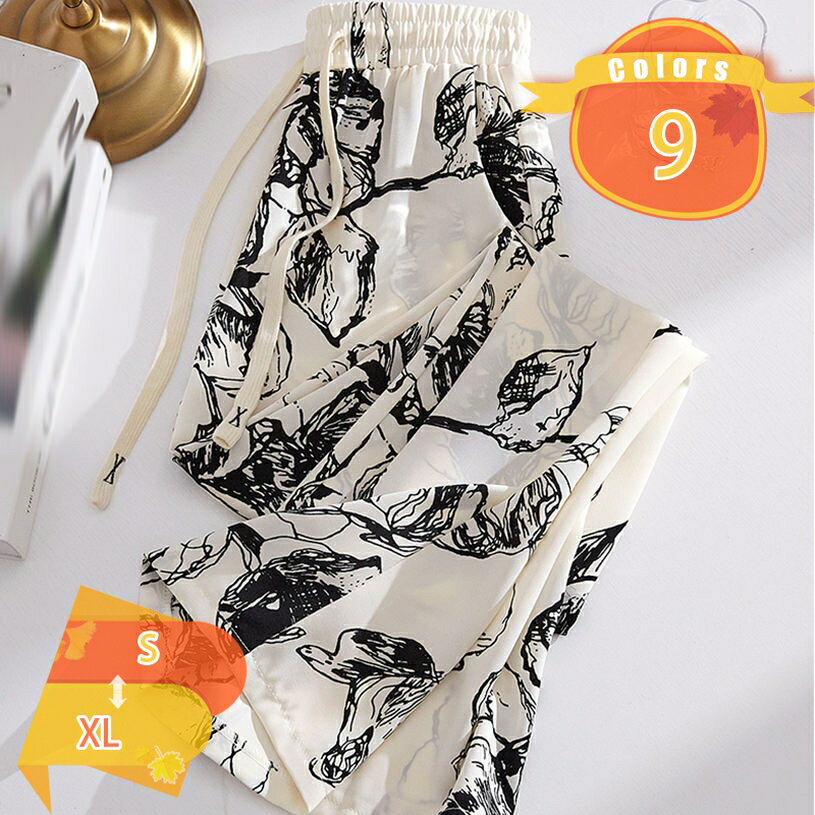 レディース ワイドパンツ 春夏秋 花柄ガウチョパンツ キュロット ロングパンツ ロング丈 パンツ フレアパンツ 通勤 カジュアル ゆったり 体型カバー 薄 リボン ウエスト ゴム マキシ スリム 大きいサイズ 快適 美脚 柔らかい fascimo