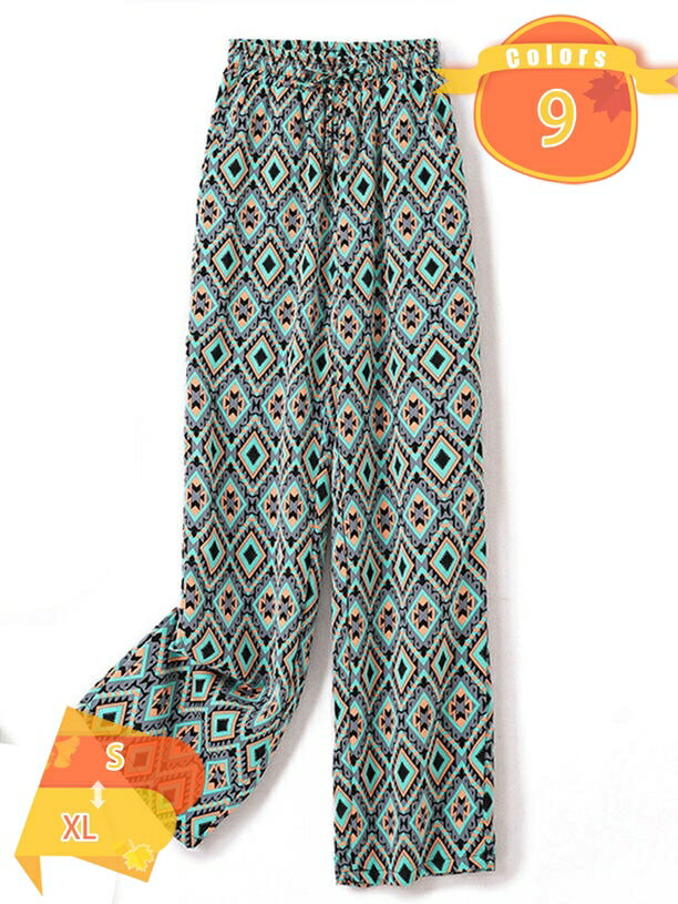 ワイドパンツ レディース パンツ ボトムス ワイド ウエストゴム ロング丈 ガウチョパンツ 花柄 クールパンツ 涼しい 着回し ゆったり リラックス きれいめ カジュアル お洒落 爽やか シンプル ナチュラル 体型カバー fascimo