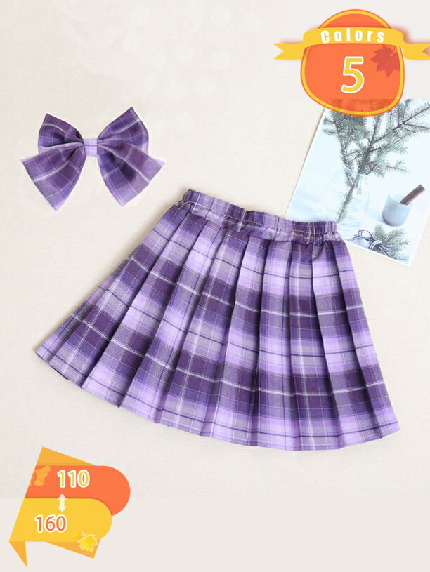 ガールズ 女の子 スカート インナーパンツない プリーツスカート 子供用 2点セット 蝶ネクタイ付き チェック柄 スカパン JKスカート ガールズ 春夏秋 フォーマル カジュアル スクール 制服 学生服 発表会 通学 通園 fascimo