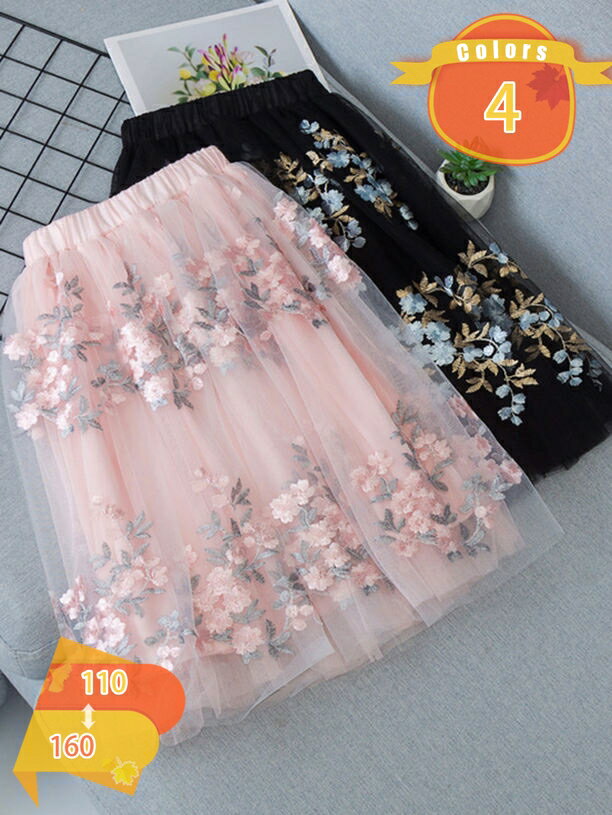 乐天商城 - 500円OFFクーポン 子供服 スカート キッズ 女の子 メッシュ フォーマル 入学式 入園式 卒業式 卒園式 発表会 結婚式 プリンセス 花柄 韓国 子ども服 春 夏 秋 フレアスカート チュールスカート ボリューム ふわふわ 子ども用 女の子 キッズ用 発表会 fascimo