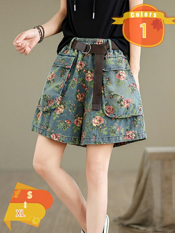 デニム ショート パンツ レディース ジーンズ パンツ ゆったり 短パン 蕾ライン ゆったり ハイウエスト シンプル ファッション ウエストゴム 短パン ショーパン 着痩 可愛い ボトムス 大きいサイズ カジュアル 通勤 fascimo