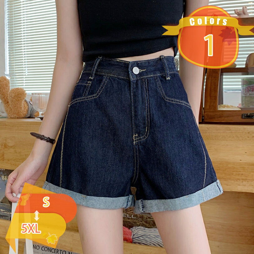 ハイウエスト デニム ショートパンツ レディース ボトムス ズボン 春 夏 大きいサイズ 可愛い お洒落 カジュアル ストリート 黒 白 薄手 シンプル 無地 ロールアップ カットオフ 脚長効果 ポケット 付き ショーパン 普段使い デイリー fascimo