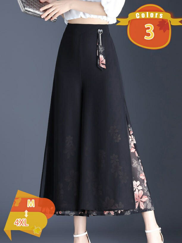 プリーツスカーチョ レディース ワイドパンツ キュロットパンツ ガウチョパンツ プリーツパンツ キュロット インナー付き 体型カバー シフォン ふんわり ゆったり シフォンパンツ ボトムス 大きいサイズ 薄手 通気 上品 着痩せ fascimo