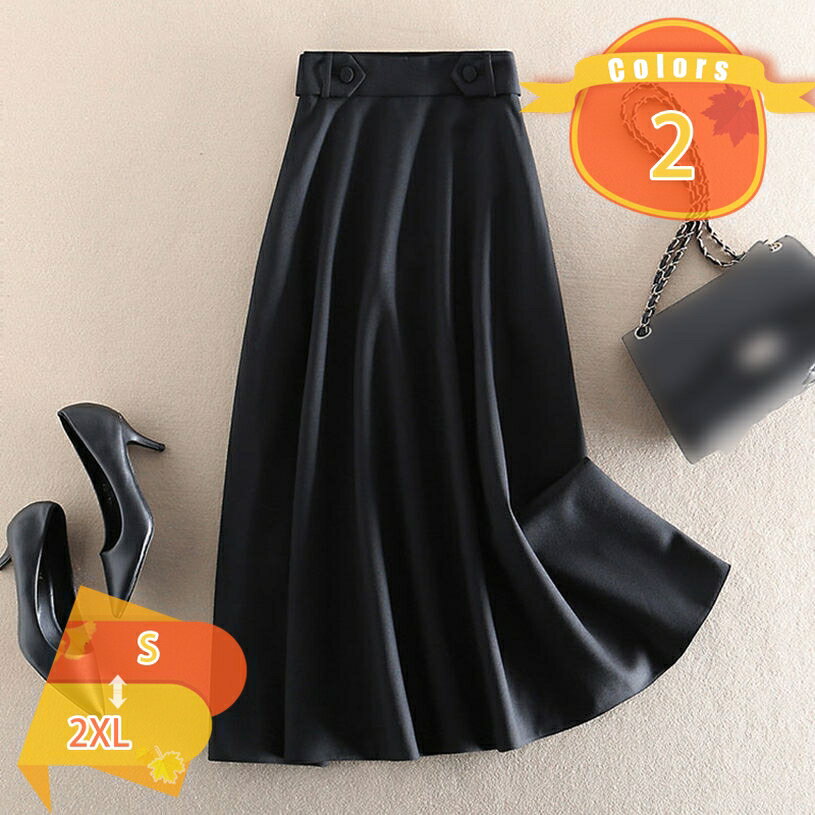 Rakuten - aラインスカート ロング 夏 スカート レディース ロングスカート ハイウエスト 膝下 ボトムス マキシスカート 大きいサイズ 無地 体型カバー ゆったり 大人 可愛い カジュアル 通勤 通学 お出かけ Aライン fascimo