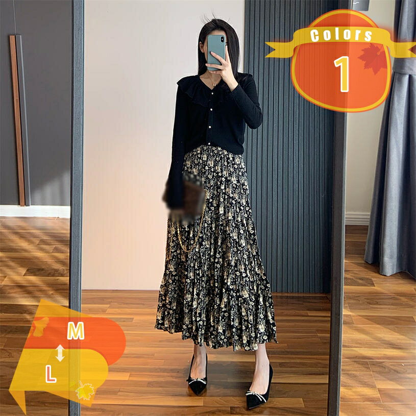 500円OFFクーポン 大きいサイズ レディース ゆったり ウエストゴム 花柄 フラワープリント Aライン フレア ロング丈スカート アンティークな花模様 女性 ボトムス 足長効果 通勤 上品 シンプル 夏 春 春服 裏地付き fascimo