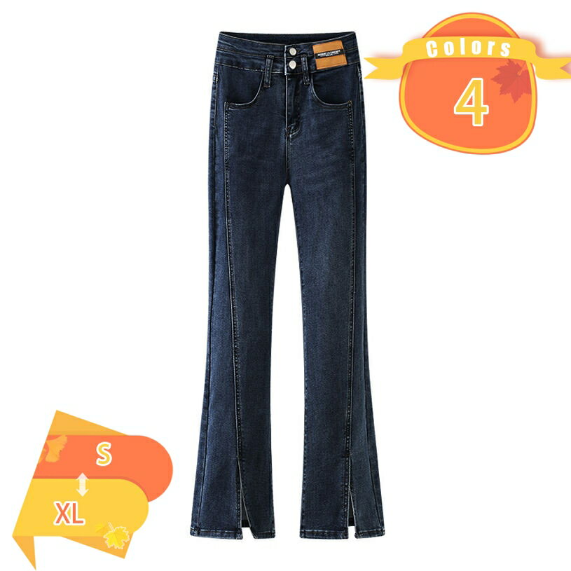 フレアパンツ デニムパンツ レディース ロング パンツ ジーンズ ハイウエスト ワイドパンツ スリット入り 美脚 カジュアル 韓国ファッション レディース フレア パンツ 美脚デニム 春 夏 秋 通学 通勤 ブラック ブルー fascimo
