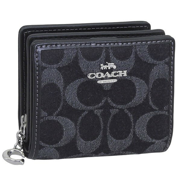 コーチ 財布 レディース 二つ折り財布 アウトレット シグネチャーデニム ブラック SNAP WLT DNM SIG CDF22SVBK COACH