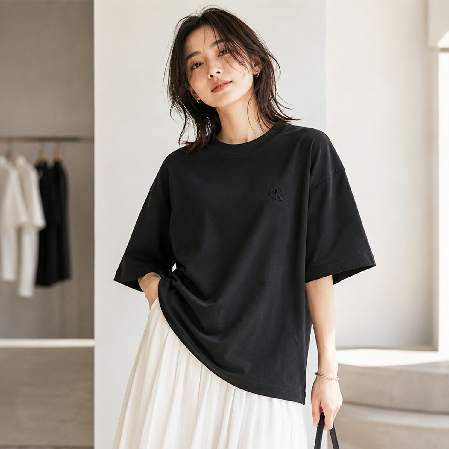 乐天商城 - カルバンクライン 衣類 Tシャツ COOL JERSEY BACK LOGO TEE メンズ レディース ブラック CALVIN KLEIN 韓国直送商品