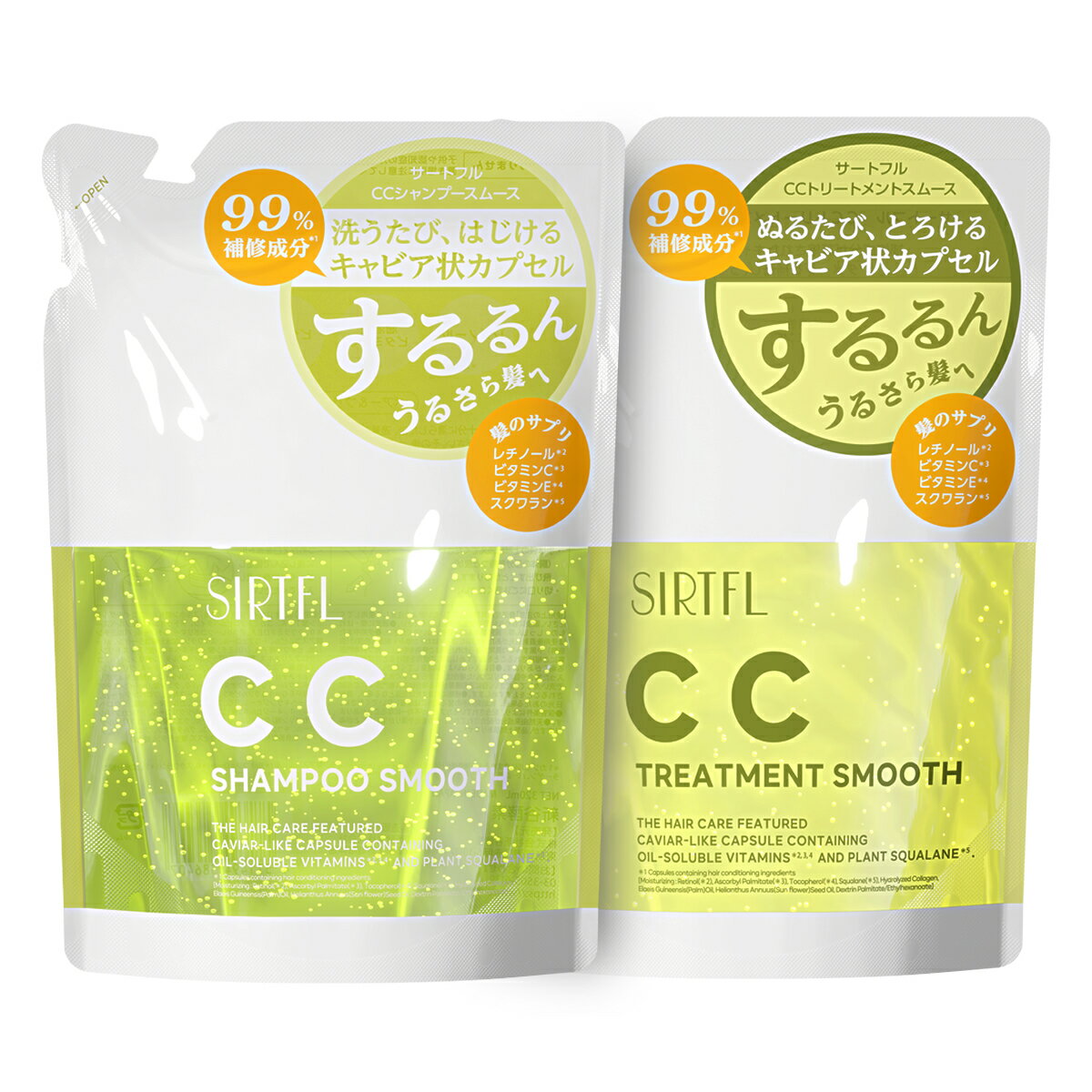 楽天【公式】新谷酵素／SUPERFOOD LABSIRTFL CCシャンプー/トリートメント スムース セット 320mL/ （ 詰め替え ） [ ペアー＆フリージアの香り ]/ サートフル レチノール ビタミンC スクワラン ビタミンE アミノ酸 アミノ酸系 うねり 広がりを抑える ごわつき さらさら サラサラ シャンプーボトル /