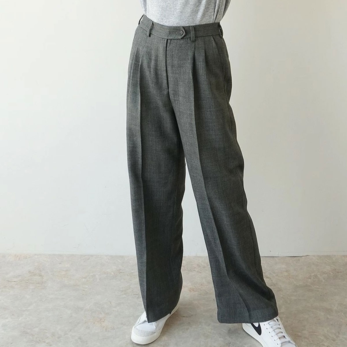【 ツイード柄タックワイドパンツ 】　パンツ　タックパンツ　ワイドパンツ　タック　ワイド　メンズライク　マニッシュ　クール　ボトムス　ズボン　キレイめ　カジュアル　ラフ　ナチュラル　ツイード　ボーイッシュ　ゆったり FASHFRENのサムネイル