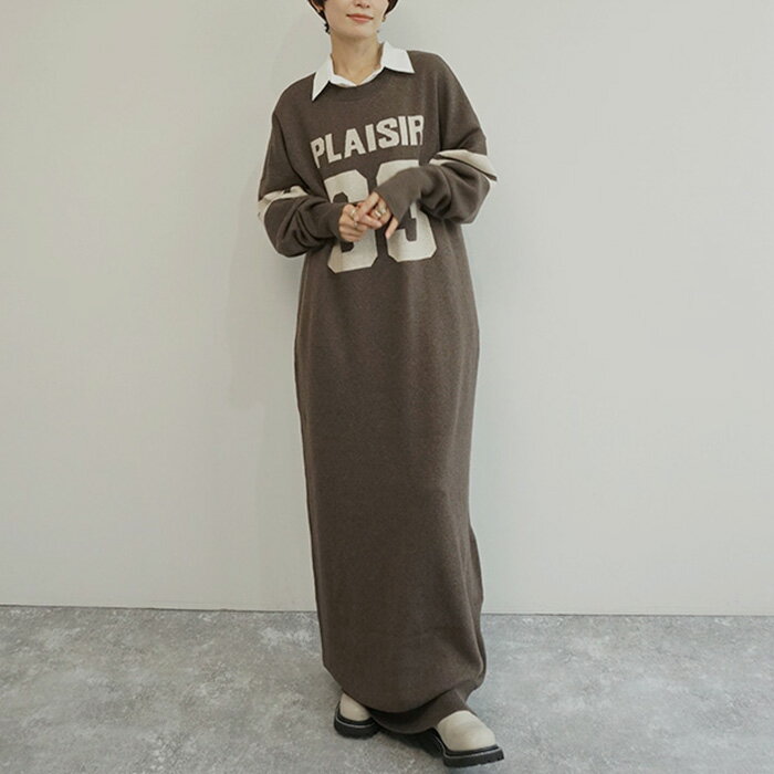 ナンバリングジャガードワンピース　チャコール再入荷　新色ブラウン