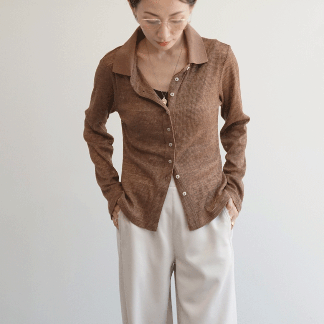 シアーワッフルトップス