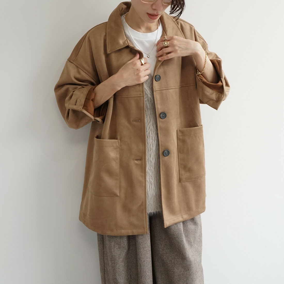 ソフトスエードシャツアウター