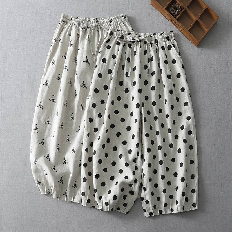 バルーンパンツレディース綿麻ドット...
