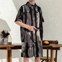 上下セットアップ メンズ オープンカラーシャツ スウェット ハーフパンツ 短パンツ 半袖 夏 夏服 シャツ 軽量 セットアップ おしゃれ 半袖シャツ ショートパンツ カジュアル 夏服 L XL 2XL 3XL