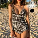 千鳥格子柄 オープンバック モノキニ ワンピース 水着【FASHIONFAN®公式】水着 レディース セクシー ワンピース水着 おしゃれ かわいい ガ...