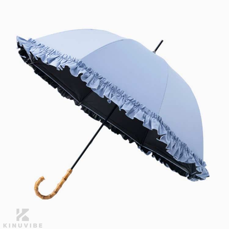 日傘 長傘 完全遮光 軽量 レディース 傘 晴雨兼用 フリル かわいい おしゃれ 遮熱 遮光 撥水 女性 晴雨兼用傘 8本骨 スリム 紫外線対策 日焼け対策 UVカット 紫外線カット UVカット率99% UPF50+ おしゃれ 母の日 バンブーハンドル 竹手元 無地 シンプル 【送無】