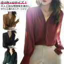 シアーシャツ シアーブラウス レディース 上品 とろみシャツ シフォン ブラウス 秋冬 シャツ トップス Vネック ボリューム 長袖 透け感 きれいめ オフィス...