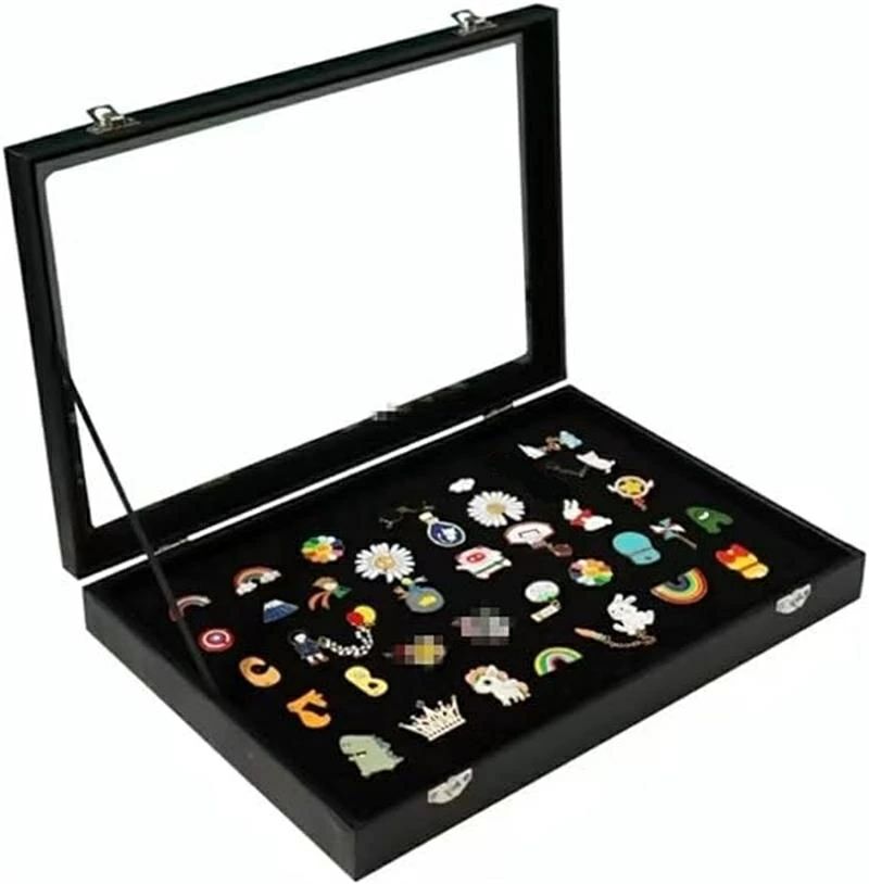 ピンバッジ ケース 収納ケース 透明窓木製ピンディスプレイケース エナメルピンミリタリーバッジメダルディスプレイケース ピン缶バッジ ピンズフレーム 収納可能 防塵/UV保護 S M L