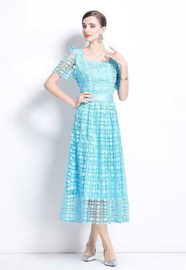 パーティドレス　♪セレブファッション　Aラインワンピース　夏新作　半袖　総レース　クールにスタイリッシュに　他と被らない　大人エレガント　着痩　大きいサイズあり　結婚式　披露宴　パーティードレス　謝恩会　上品　優雅　お呼ばれ　飲み会二次会同窓OL【送料無料】