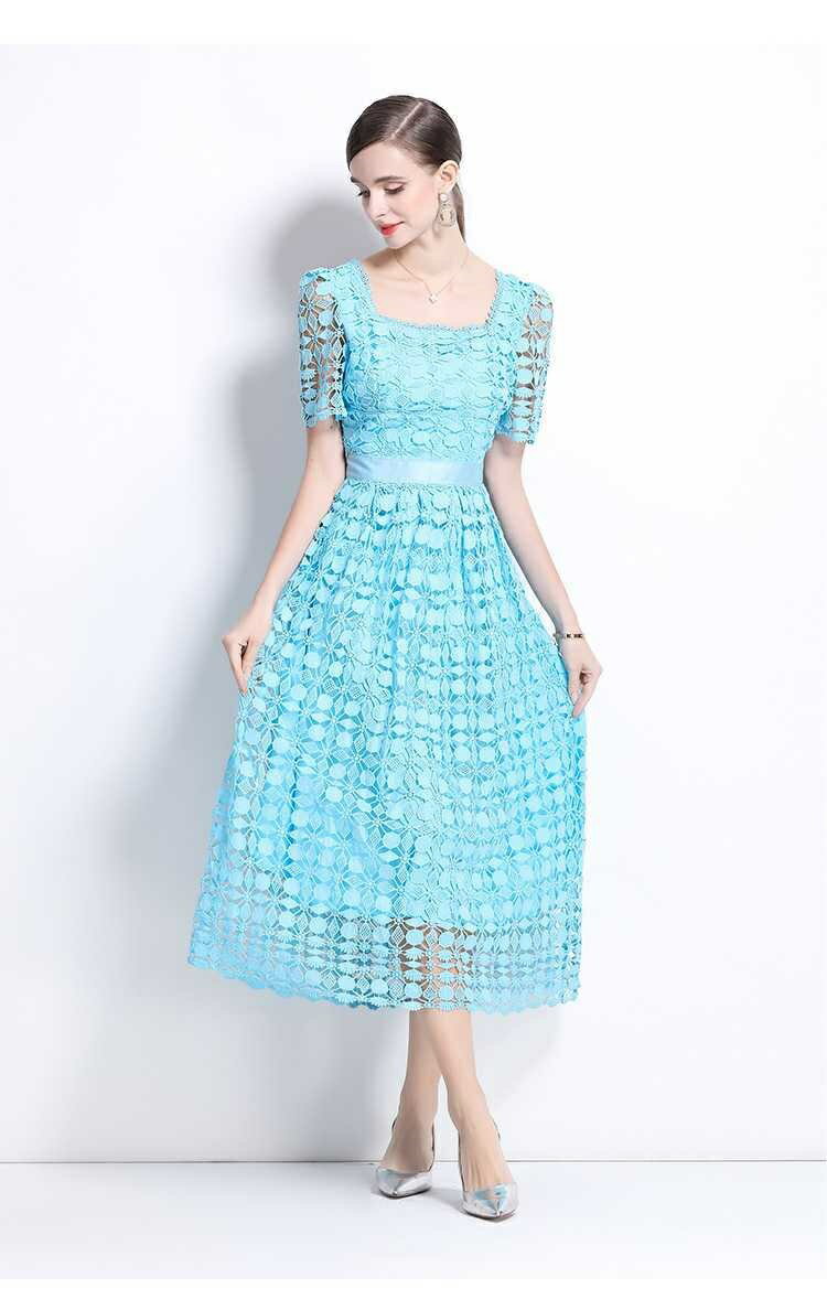 パーティドレス　♪セレブファッション　Aラインワンピース　夏新作　半袖　総レース　クールにスタイリッシュに　他と被らない　大人エレガント　着痩　大きいサイズあり　結婚式　披露宴　パーティードレス　謝恩会　上品　優雅　お呼ばれ　飲み会二次会同窓OL【送料無料】