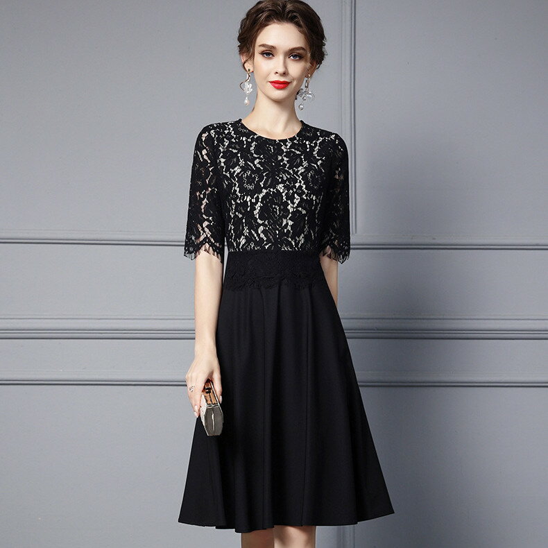 パーティドレス ♪セレブファッション Aラインワンピース 春夏新作 半袖 女性らしさを強調する繊細なレース 他と被らない 大人エレガント 着痩 大きいサイズあり...