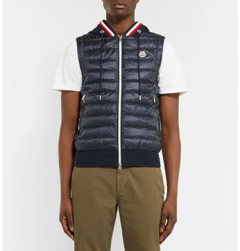 MONCLER モンクレール 2018年春夏新作 メンズ Slim-Fit Quilted Shell And Loopback Cotton-Jersey Hooded Gilet ネイビー ベスト