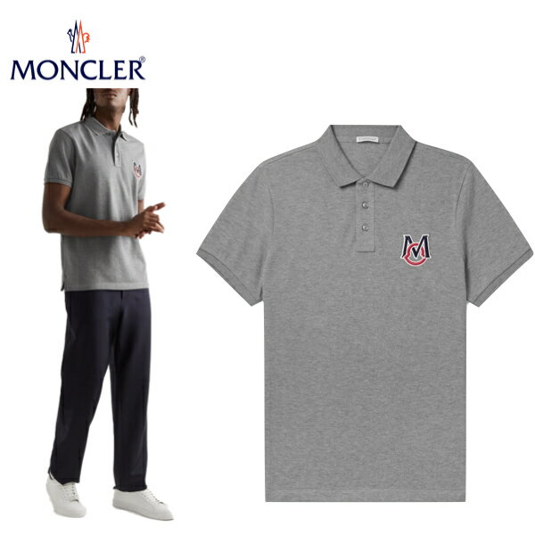 MONCLER Logo embroidered polo Mens Grey Top 2023SS N[ ShJ | Y O[ gbvX 2023Nt