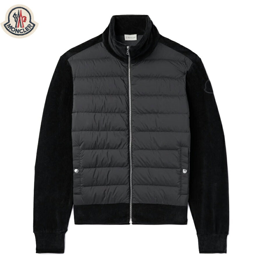 MONCLER Ribbed Cotton-Blend Chenille and Quilted Shell Down Zip-Up Cardigan Black 2023AW モンクレール リブコットンブレンド シェニール&キルティングシェル ダウンジップアップ カーディガン ブラック 2023年秋冬