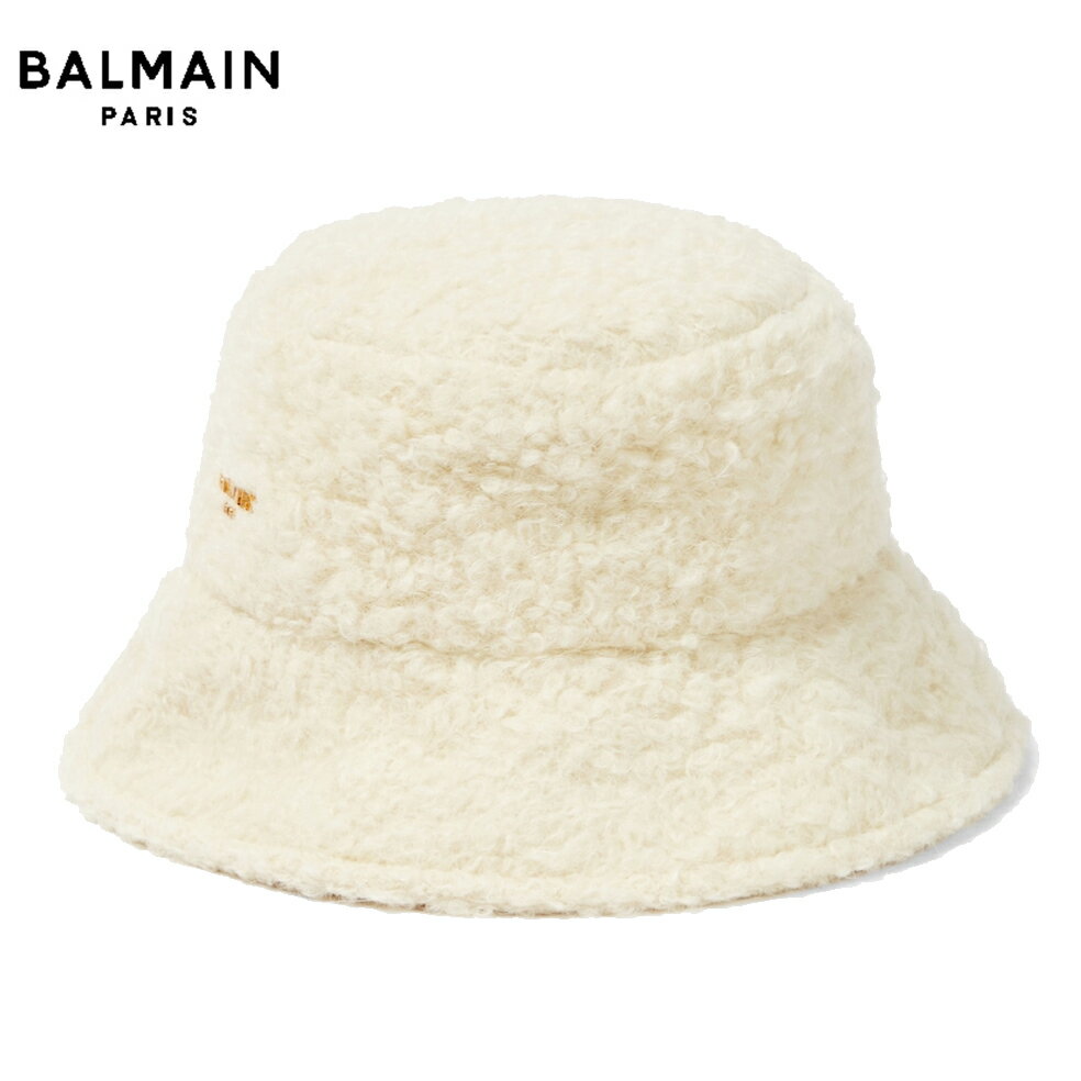 BALMAIN Logo wool-blend bucket hat Blanc バルマン ロゴ入りウールブレンド バケットハット ブランク