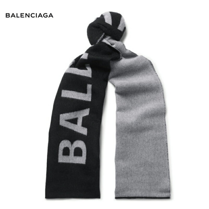 BALENCIAGA バレンシアガ Logo-Jacquard Wool Scarf スカーフ ブラック 2018-2019年秋冬