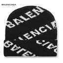 バレンシアガ ニット帽 メンズ BALENCIAGA バレンシアガ Logo-Intarsia Virgin Wool-Blend Beanie ニット 帽子 ブラック 2019-2020年秋冬