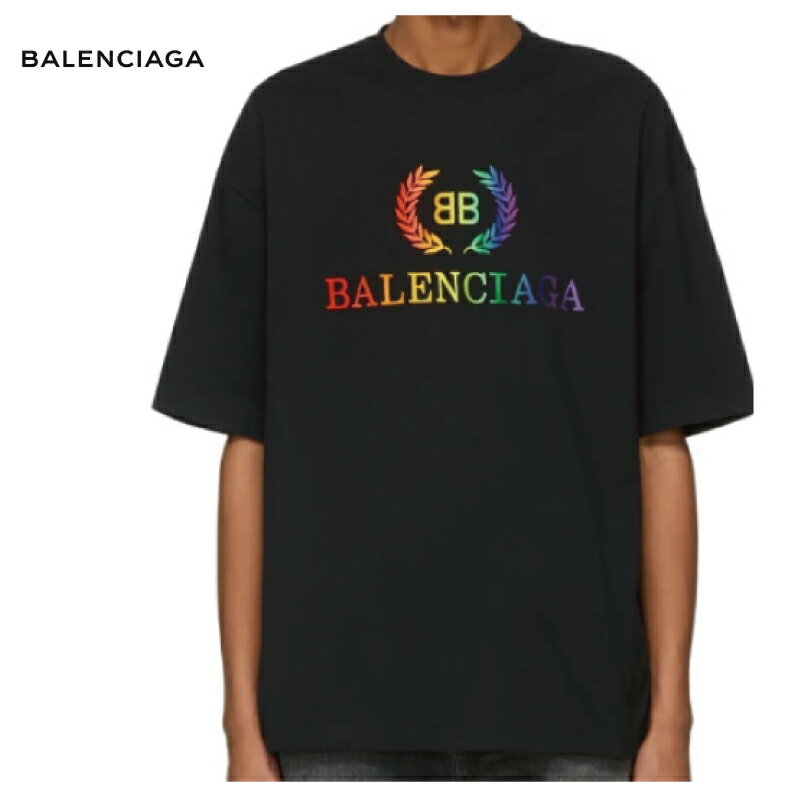 【2colors】BALENCIAGA バレンシアガ 191342M213025 ブラック レインボー ホワイト レインボー BB レギュラー フィット T シャツ トップス 2019年春夏