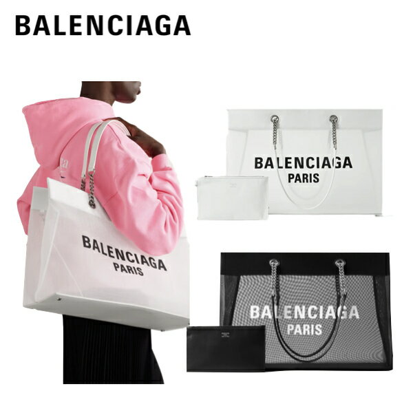 バレンシアガ トートバッグ（レディース） 【2colors】BALENCIAGA Large leather-trimmed printed mesh tote bag 2023SS バレンシアガ ラージ プリント メッシュ トートバッグ 2カラー 2023年春夏